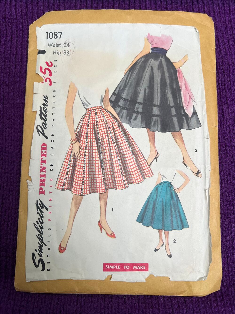 Simplicity 3560 pattern circle skirt 1950's waist 24 hip 33